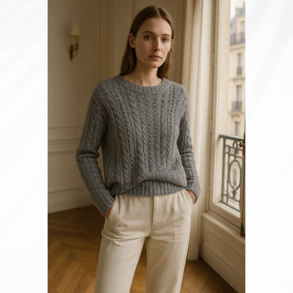 🦋 AMERICAN EAGLE Gray Open Knit Chenille Sweater Small Cozy Fall Winter Warm